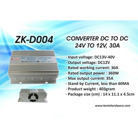 CONVERTER DC TO DC KENIKA 24V TO 12V, 30A (ZK-D004)