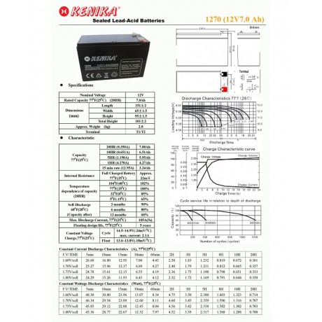 Kenika Battery Sealed Lead Acid 12V 7Ah