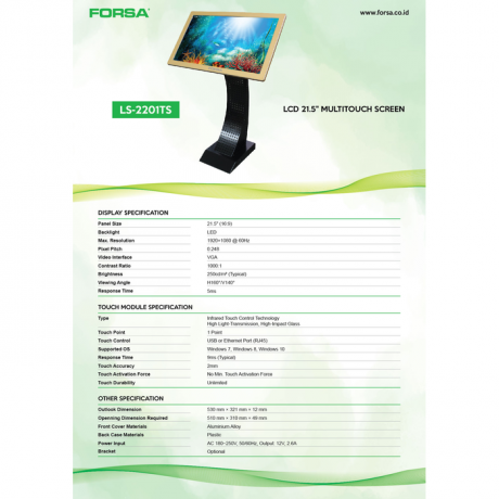 FORSA LED Monitor Touchscreen 21.5" LS-2201TS