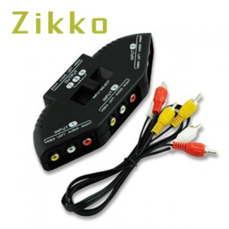 ZIKKO AV Switcher 3 input 1 output Splitter Box with Cable ZK-B251