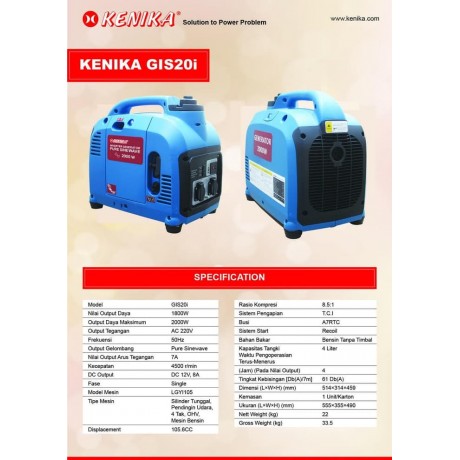 Generator Sinewave Gasoline Kenika GIS-20i